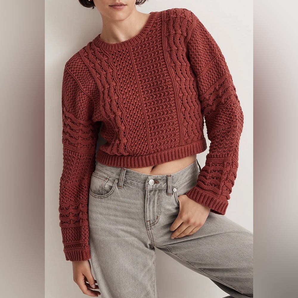 Madewell Crochet-Knit Crop Sweater in Antique Rose Size Small